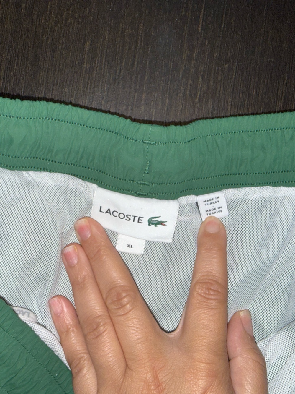 Lacoste Dark Green Athletic Swim Shorts with White Logo Text - Picture 6 of 8